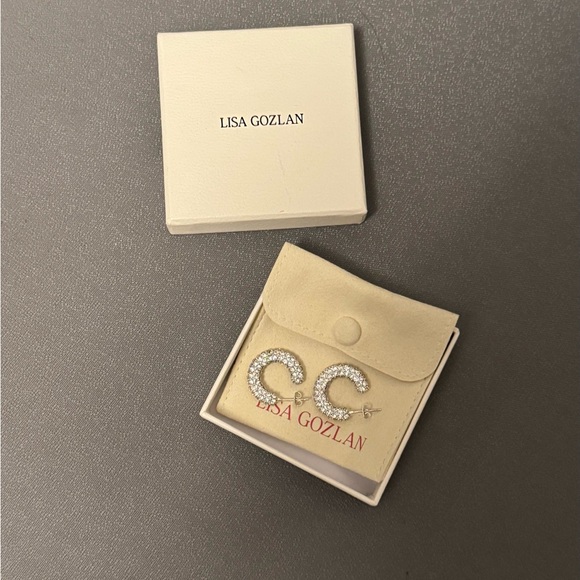 Lisa Gozlan Silver THE BOLD CRYSTAL HOOPS earrings - Picture 6 of 6